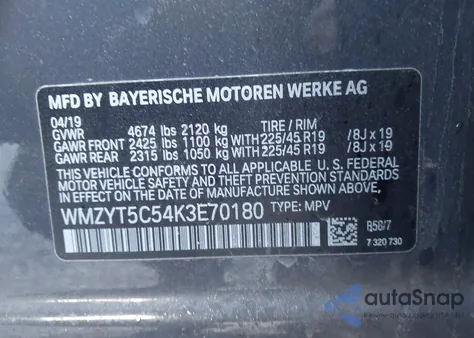 2019 Mini Countryman Cooper S из США, поврежденный, VIN WMZYT5C54K3E70180